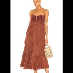 Free People Linda Jo Midi Dress in Rooibos Tea S